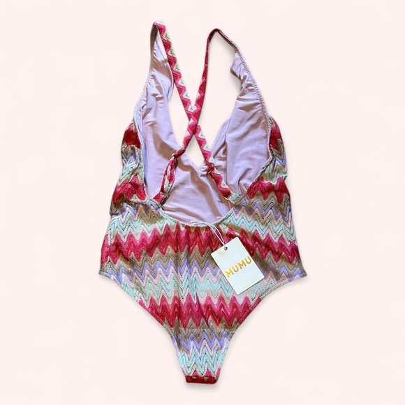 Show Me Your Mumu Colorful Cute Chevron Biarritz Zigzag Knit Bodysuit NWT Size S - Picture 4 of 5